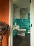 Orange and blue bathroom