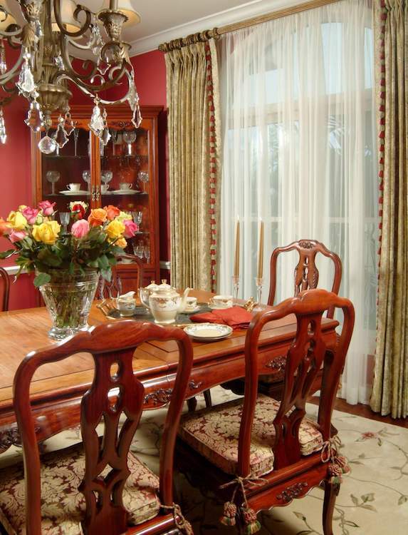 Dining room table with teapot