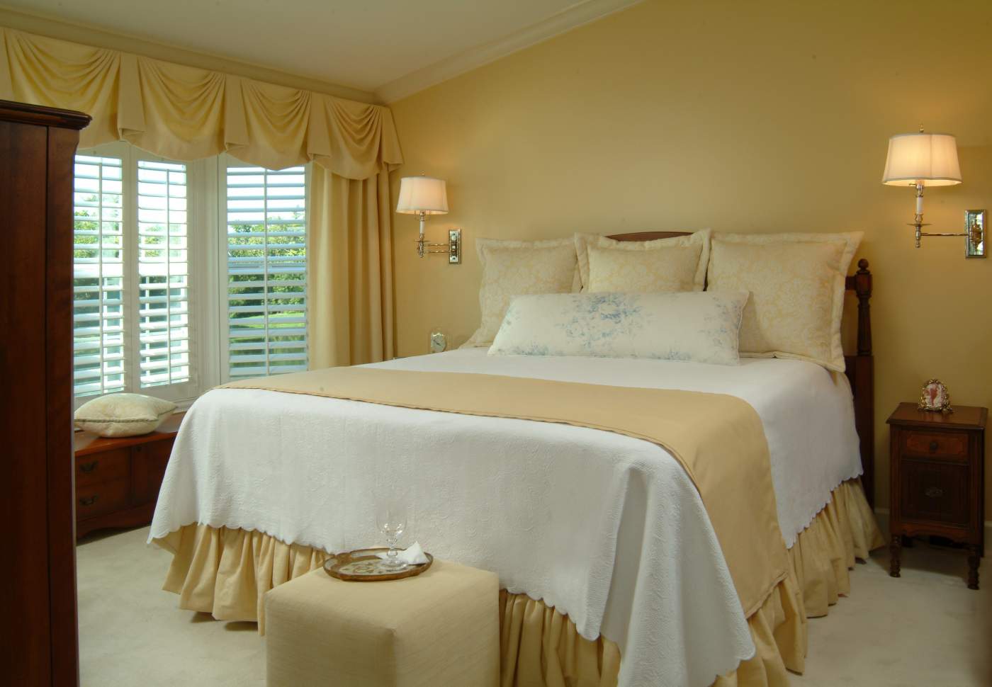 Master bedroom with custom bedding