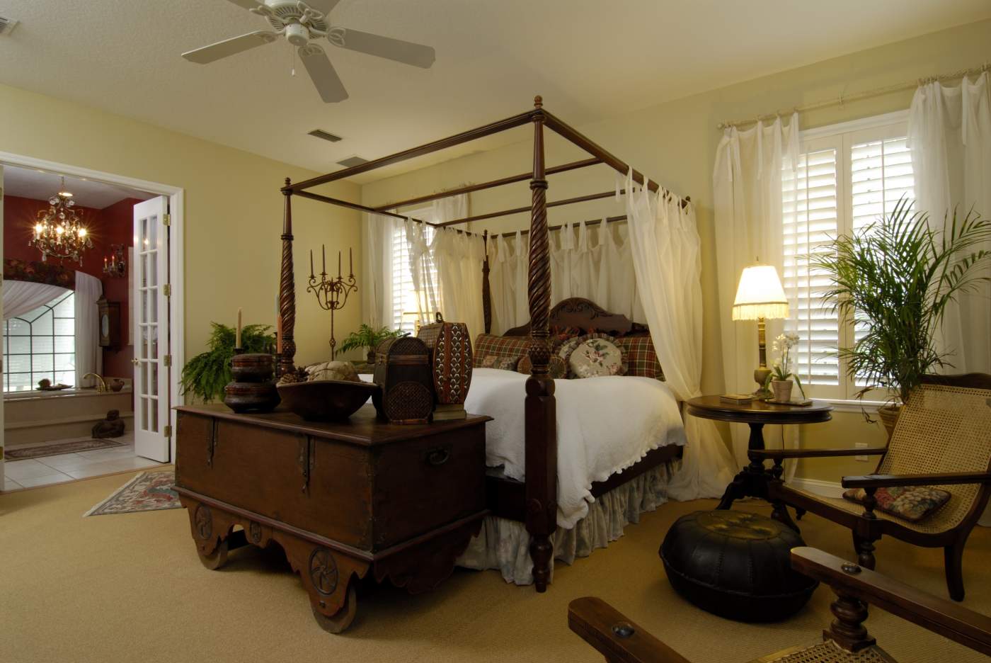 Master bedroom with view of the master bath in the back